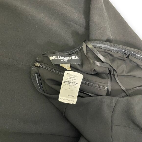 Karl Lagerfield Black Mini Dress with Beaded Pearl Necklace Collar Plus - Picture 6 of 9